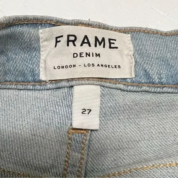 FRAME Le Cut Off Denim Shorts Hurrah Light Wash Raw Hem Distressed Size 27